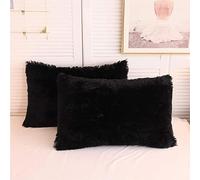 1/2 pièces 50 * 70 CM Housse de Coussin en Fausse Fourrure Douce en Peluche taie d'oreiller Lombaire Couleurs Assorties Moelleux décoratif pour canapé(Noir,50 * 70 cm 2 pièces)