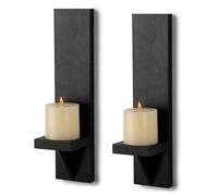 1/2 pièces Bougeoir mural en bois rustique, porte-bougie sur pied de style campagnard monté au mur, bougeoir mural noir de style campagnard, porte-bougie mural vintage pour la décoration du salon, déc