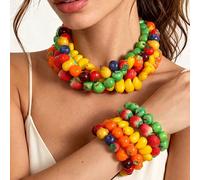 1/2 pièces Collier de fruit en résine coloré créatif Y2K Dopamine, collier fraise pomme, accessoire quotidien et de fête Bracelet 1 pièce,Collier 1 pièce,Ensemble Bracelet + CollierABS