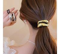 1/2 pièces Élégants Chouchous en métal doré simples, liens de cheveux de luxe à design incurvé pour femmes, accessoires de cheveux minimalistes chics, porte-queues de cheval brillants noués, chouchous