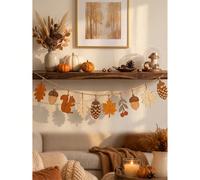 1/2 pièces Ensemble DIY de guirlande suspendue en bois d'automne, bannière murale avec feuilles d'érable, écureuil, gland et pomme de pin, décoration rustique de ferme pour cheminée et manteau, Noël, 