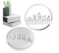 1/2 pièces Moule en silicone pour maison - Moule en silicone - Moule en silicone - Silhouette de maison - Moule à bougie en forme de silhouette de maison - Moule d'ornement rond en résine pour travaux