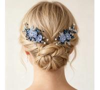 1/2 pièces Peigne à cheveux fleur de fée bleue argentée pour femmes, accessoire de robe en tulle tressé fait main élégant, ornement de cheveux pour mariée, mariage et fête PlantesAlliage de fer