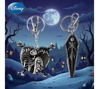 1/2 pièces Porte-clés officiellement sous licence Disney L'Étrange Noël de Monsieur Jack, pendentif en forme de cœur du couple Jack et Sally ou Jack dans un cercueil, breloque de sac en PVC de dessin