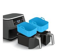 1/2 Pièces Pot En Silicone Pour Ninja Friteuse À Air Double 8QT, Air Fryer Paniers En Silicone, Antiadhésif Micro-ondes Accessoires, Bleu/Rouge/Gris