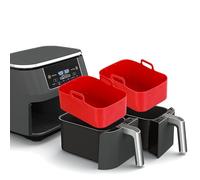 1/2 Pièces Pot En Silicone Pour Ninja Friteuse À Air Double 8QT, Air Fryer Paniers En Silicone, Antiadhésif Micro-ondes Accessoires, Bleu/Rouge/Gris