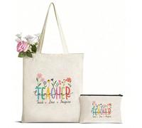 1/2 pièces Sac fourre-tout et sac à maquillage thème enseignant, cadeau d'appréciation pour les éducateurs, convient aux enseignants, amis, rentrée scolaire et fête des enseignants Petit paquet unique