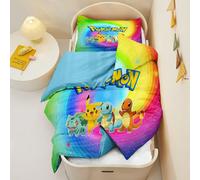 1/2 pièces Set de literie Pikachu vibrant - Ensemble de housse de couette imprimée arc-en-ciel apportant le charme de Pokémon à votre lit 135*200,120*150,80*120,Taie d'oreiller 33*45*1,100*120,76*102,