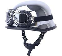 1/2 Retro Moped Moto Helmet,ECE Approved German Style Mirror Chrome Silver Motorcycle Half Helmet Vintage Chopper Scooter Open Face Cap Helmet +Pilot Goggles Large (Large,Chrome Silver)