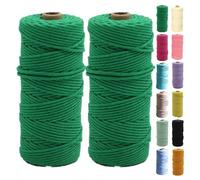1/2 x fil de macramé 3 mm 100 m de cordon en coton avec noyau en coton textile fil naturel pour macramé fil de coton décoratif coloré en coton macramé (vert foncé, 2 pièces)