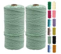 1/2 x fil de macramé 3 mm 100 m de cordon en coton avec noyau en coton textile fil naturel pour macramé fil de coton décoratif coloré en coton macramé (vert clair, 2 pièces)