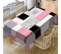 1/20 pièces Nappe géométrique moderne - Polyester durable lavable en machine - Housse de table rectangulaire avec rayures roses, noires et blanches et couleurs d'accent - Facile à nettoyer, décoration