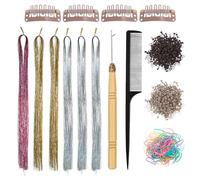 1 200 Extensions De Cheveux À Paillettes, Ensemble D'Outils D'Extension De Cheveux De 156 Pièces, Perruques À Paillettes, Extensions De Cheveux De Fée, Kit De Tressage De Cheveux