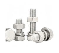 1-20pcs M3M4M5M6M8M10M12 A2Stainless Steel 304 Hexagon Bolt Screw Nut Washer Set Large Full Extension Screw Steel Fastener(M8x16mm 5pcs)
