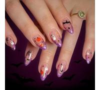 1. 24 Pièces De Faux Ongles D'Halloween Squelette Toile D'araignée À Paillettes Facile À Appliquer Aucun Outil Nécessaire Ensemble Faux Ongles ABS