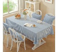 1/24 pièces Nappe à carreaux bleus et blancs de style rétro français, style vintage de ferme avec bordure à volants, lavable et réutilisable, peau-friendly, convient pour la cuisine de la maison, les 