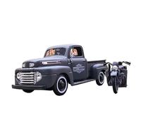 1:24 pour Ford F1 1948 Pickup + Moto DiecastsAlliageSimulation Modèle De Voiture Collection Adulte Garçons Jouets Non RC(Gray)