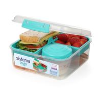 Sistema Bento Cube Boîte à repas | 1,25 L Récipient de conservation alimentaire avec compartiments individuels et pot à yaourt | Sarcelle