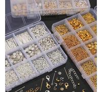 1 260 pièces Ensemble de matériel d'accessoires en métal, comprenant des perles entretoise, des mousquetons, des anneaux à ressort, pour la fabrication de bracelets, colliers, boucles d'oreilles, croc