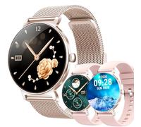 1,27" AMOLED Montre Connectée Femme avec Appel Bluetooth 5,2/Numérotation, Smartwatch Compatible Samsung Huawei Android iOS Podometre GPS Partagé Montre 123 Sports Cardiofrequencemetre (Doré)