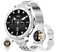 1,27" AMOLED Montre Connectée Femme avec Appel Bluetooth 5,2, Smartwatch Compatible Samsung Huawei Xiaomi Android iOS Podometre GPS Partagé Montre 123 Sports Cardiofrequencemetre (Argenté)