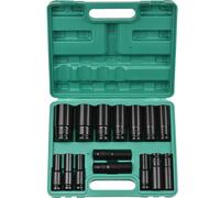 1/2Inch Drive Hex Impact Socket Set 15-Piece Deep Socket Metric Sizes 8-32mm CR-V Material with Storage Box