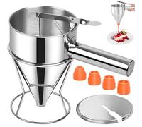 1.2L Distributeur Pâte Crêpes avec Support & 4 Buses Silicone, Entonnoir Piston Acier Inoxydable, Doseur Pate pour Gâteaux, Cupcakes, Desserts, Pancakes, Outils Patisserie Cuisine Multi-Calibre
