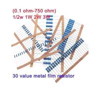 1/2W 1W 2W 3W Metal Film Resistor Assorted Set 30 Value (0.1 ohm-750 ohm), 1% colored ring resistance kit 27R 270R 7.5R 75R NWPNLXEA(0.5W - 300pcs)