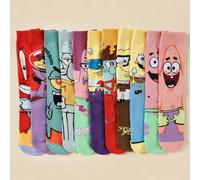 1/3/5/8/10 paires de chaussettes d'équipage de dessin animé SpongeBob SquarePants au hasard, pour un look de rue et décontracté, mignon pour l'uniforme scolaire et le port quotidien 39-42,36-39Animal,