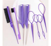 1/3/5/8 pièces Outils de coiffure, 8 pièces Kit de fabrication de chignon avec 2 outils de tressage français, 2 peignes à queue de rat, 1 peigne à défrisage, 1 brosse de finition, pour la conception d