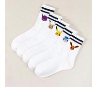 1/3/5 paires de chaussettes mi-mollet blanches simples et décontractées pour femmes, avec motif rayé de Pikachu Pokémon Taille Unique,39-42CartoonÉtoffe