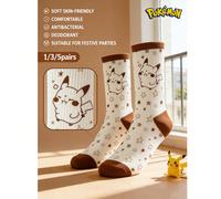 1/3/5 paires de chaussettes mi-mollet souples et respirantes avec imprimé mignon de dessins animés Pokémon. Talon et orteil renforcés pour une meilleure durabilité. Unisexe pour toutes les saisons 36-