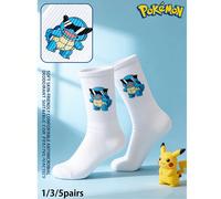 1/3/5 paires de chaussettes mi-mollet souples et respirantes avec imprimé mignon de dessins animés Pokémon. Talon et orteil renforcés pour une meilleure durabilité. Unisexe pour toutes les saisons 1 p