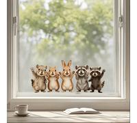 1/3/5 pièces Autocollants de fenêtre 38x18cm mignons avec animaux de la forêt qui font coucou, autocollants en vinyle auto-adhésifs amovibles et imperméables, motif écureuil lapin raton laveur, convie