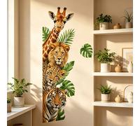 1/3/5 pièces Autocollants muraux verticaux d'animaux de la jungle, Girafe Lion Tigre Léopard Imprimé de feuille de Monstera tropicale, Murale murale en vinyle auto-adhésive et amovible pour salon cham