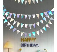 1/3/5 pièces Décorations de fête irisées Fanions triangulaires suspendus holographiques Guirlande de fanions pour graduation, anniversaire, fiançailles, mariage, baby shower, soirée disco, enterrement