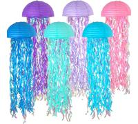 1/3 Paquet de lanternes en papier en forme de méduse à suspendre, lampe à vœux de sirène, fournitures de fête thème océan, décoration d'anniversaire (demi-cercle rose, bleu, violet) Ensemble de 3 médu