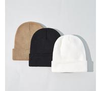 1/3 pièces Bonnet tricoté d'hiver pour femmes, simple et chaud, convenant pour l'automne et l'hiver Taille Unique,1 pièce noireBlocs de couleur,UnicoloreAcrylique