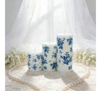 1/3 pièces Bougies cylindriques blanches, imprimées en bleu, 5 cm de diamètre, jusqu'à 10 cm de longueur, set de bougies décoratives, décoration de bougie, cadeau pour petite amie, femme, Saint-Valent
