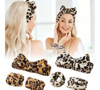 1/3 pièces Ensemble de bandeaux à nœud large imprimé léopard, comprend un bandeau de lavage de visage anti-éclaboussures, doux et lavable, convient pour le lavage du visage, le yoga et les sports Poly