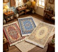 1/3 pièces Ensemble de tapis de style persan de 16,7 cm pour maison de poupée | Design jacquard vintage avec détails de bordure à franges délicates | Accessoires miniatures pour maison de poupée 1:12 