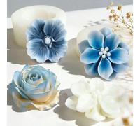 1/3 pièces Moules à bougies en silicone 3D en forme de fleurs, moules en résine époxy camélia rose pavot blanc - ornements floraux en béton/plâtre/pierre de diffuseur d'arôme/savon/argile de gypse, mo