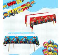 1/3 pièces Nappe en plastique jetable rectangulaire avec thème d'explosion de ville rouge et bleue, convient pour fête d'amateurs de ville, anniversaire, enterrement de vie de jeune fille, décoration 