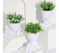 1/3 pièces Plantes succulentes artificielles, 1 pièce de petit pot de plante succulente en forme humaine, 3 styles disponibles, vase blanc, design de dessin animé, matériau PP/PE, vert, décoration de