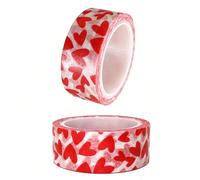 1/3 rouleau de ruban washi à motif cœur, ruban washi à design cœur rouge et blanc pour la rentrée scolaire - ruban adhésif décoratif en papier, convient pour la Saint-Valentin, le scrapbooking, les pr