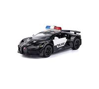 1/32 pour Le Modèle De Voiture De Police Bugatti Haute Simulation avec des Jouets Moulés sous Pression Métal Son Lumière(Noir)