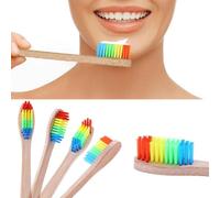 1/4/10 Pieces Brosse À Dents En Bambou Tête Coloree Environnement Brosse À Dents En Bambou Arc-En-Ciel En Bois Brosse À Dents En Soies Souples Outil De Soin Buccal