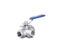 1/4" 3/8" 1/2" 1" 1-1/2" 2" Steel Three Way Ball Valve L Type T Type 304 Internal Threaded Manual Valve(T Type,45659)