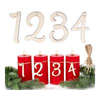 1-4 Chiffres Calendrier de l'Avent Pendentif Suspendu en Bois avec 4pcs Cordon en Jute Couronne Bougie Décoration DIY Cadeau pour Fête Avent de Noël