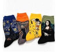 1/4 paire de chaussettes unisexes style vintage avec l'impression de la Joconde, chaussettes décontractées pour fête, bureau ou cadeau Taille UniqueCartoonTissu tricoté